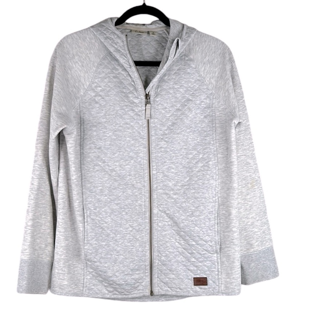 L.L. Bean Gray Cotton Blend Long Sleeve Zip Down Hoodie Sweatshirt Size Small